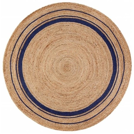 Anji Mountain Anji Mountain AMB0363-040R 4 ft. Round Kerala Midnite Jute Hand Braided Rug - Tan; Gold & Blue AMB0363-040R